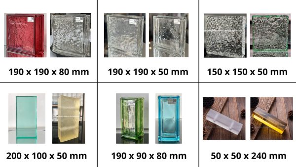Kích thước phổ biến của gạch kính lấy sáng